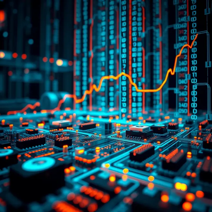Digital Communication Through Binary Signals Visual representation of digital communication flow using binary signals in electronic circuits