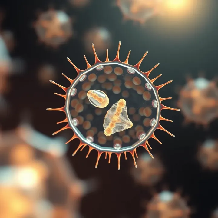 Diagram showing amoeba cell dividing into two daughter cells during binary fission