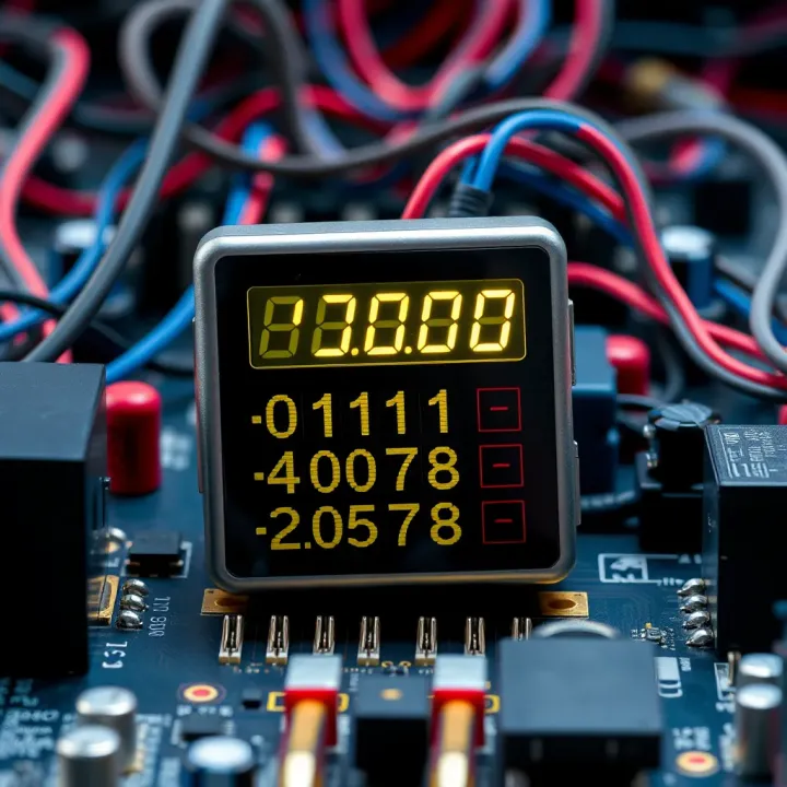 Illustration of digital device displaying binary calculations alongside electronic components