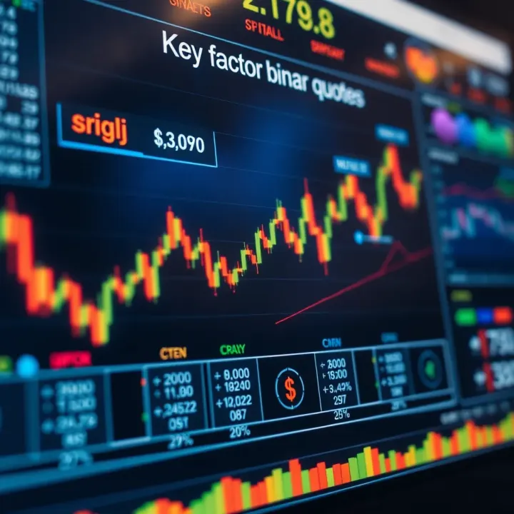 Chart illustrating key factors influencing binary quotes with market indicators and currency symbols