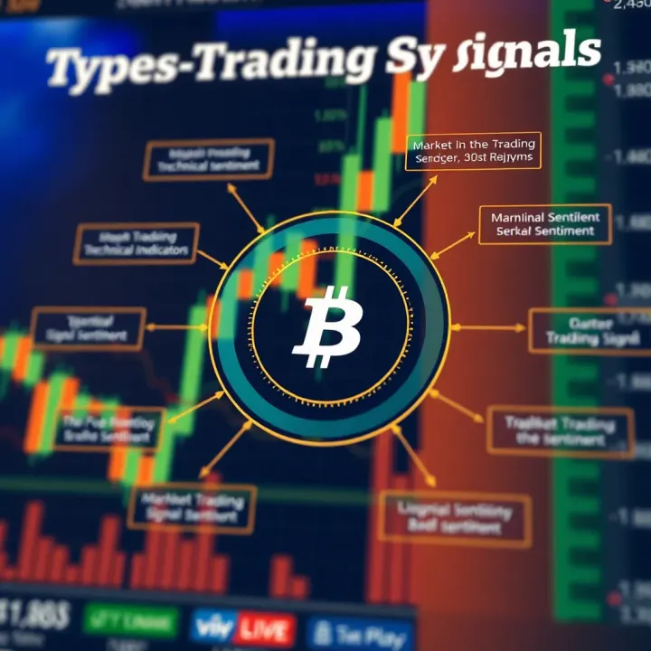 Diagram illustrating different types of cryptocurrency trading signals and their sources such as technical indicators and market sentiment