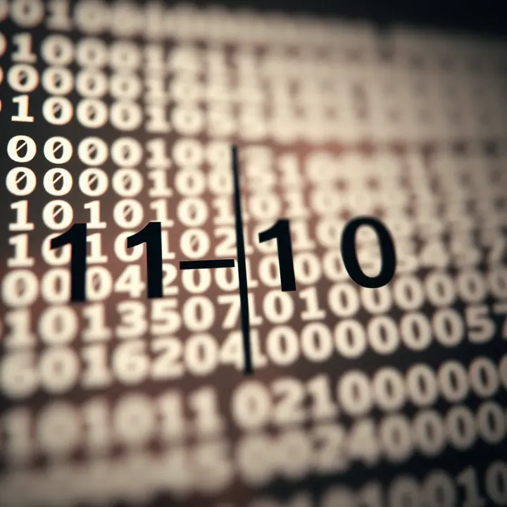 Illustration showing the division method for converting a decimal number into binary digits
