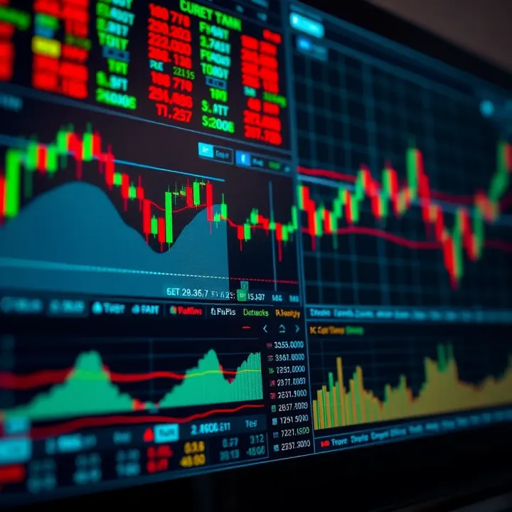 Forex Trading Platform and Market Indicators Trading platform interface showing currency pairs, charts, and market indicators for forex trading