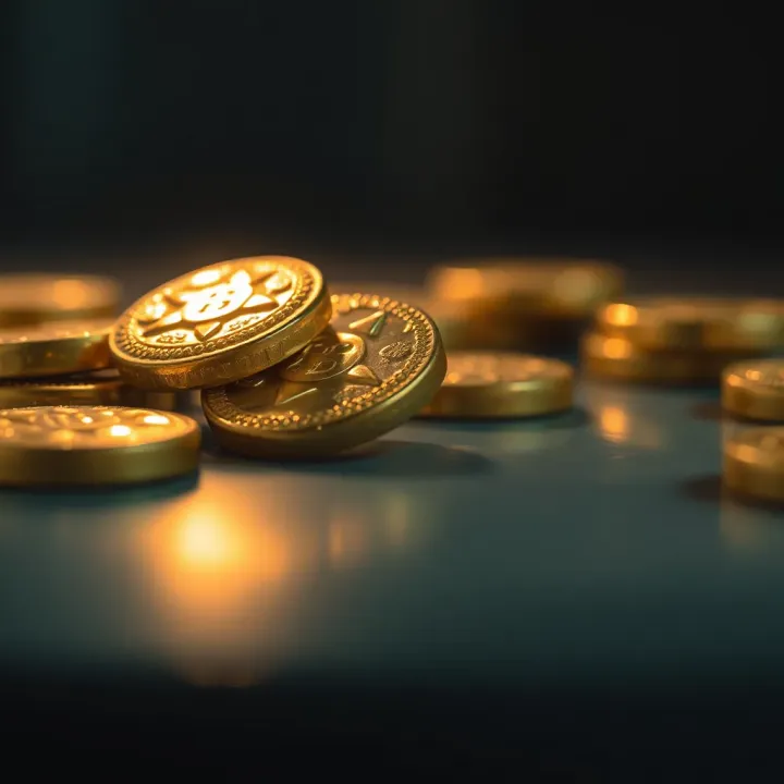 Shimmering Gold Biscuits Highlighting Quality and Purity Close-up view of shiny gold biscuits reflecting light