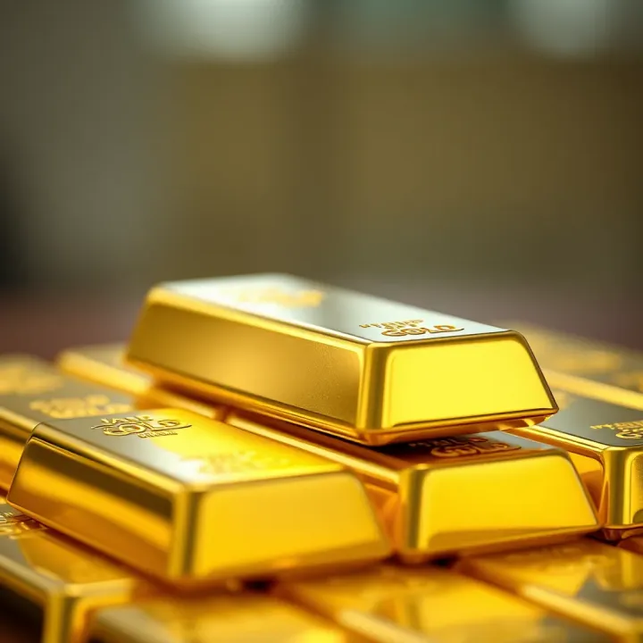 Gold Bars Symbolizing Investment and Market Value Close-up of gold bars stacked representing gold investment and trade