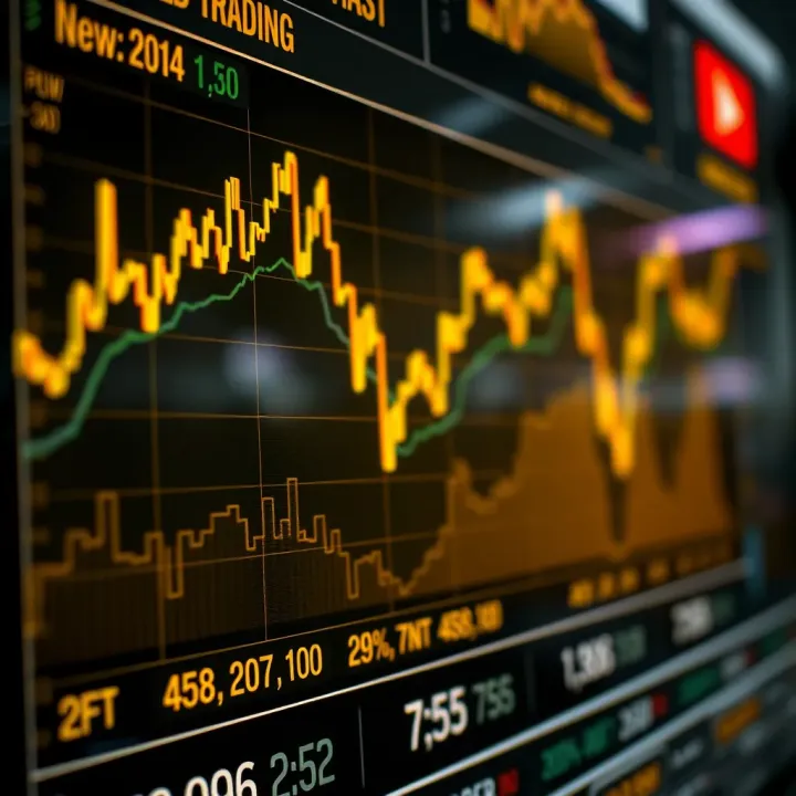 Digital chart displaying fluctuating gold prices in real-time with financial data