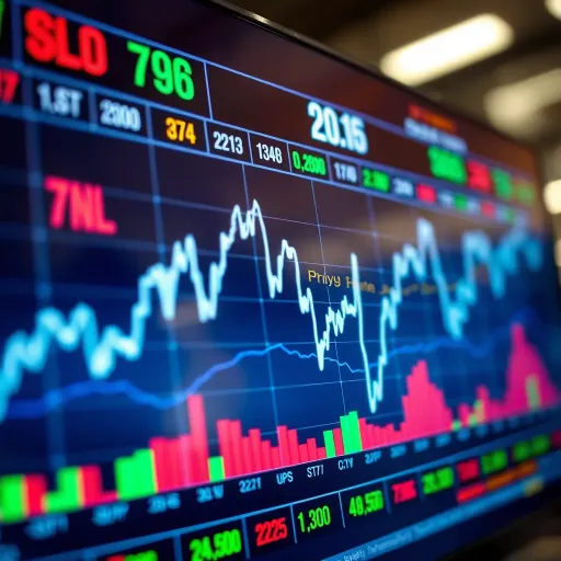 Graph showing fluctuating trends of major Pakistani stock market indices on a digital screen