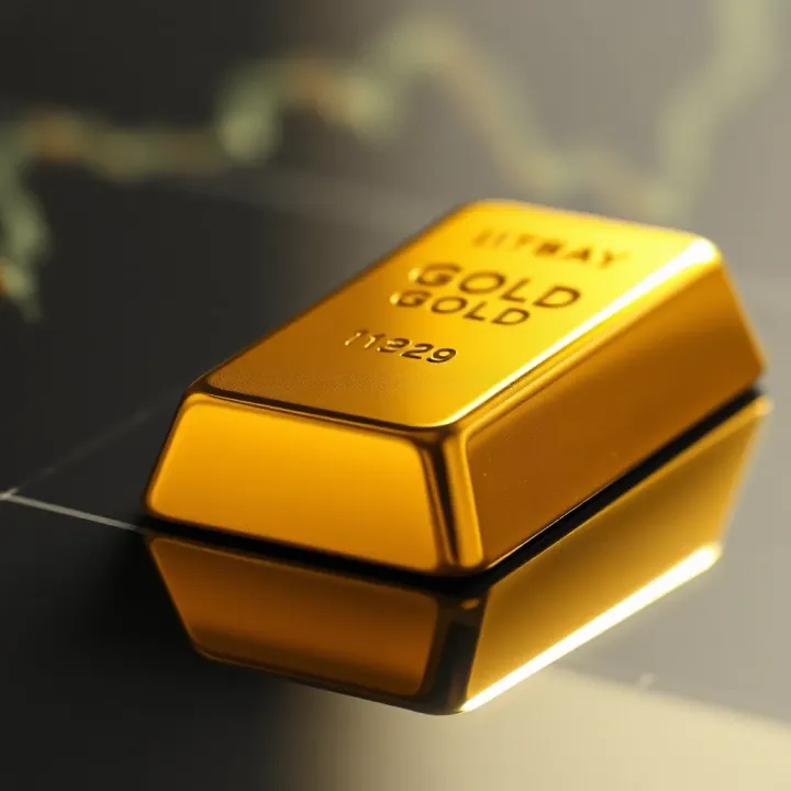 Shiny Gold Bar Illustrating Precious Metal Value Close-up of a shiny gold bar reflecting light on a dark surface