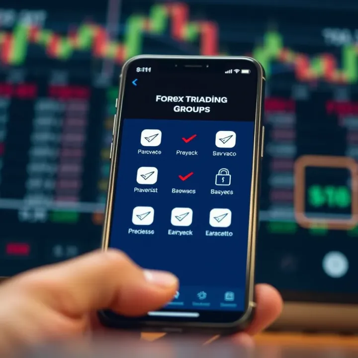 Verifying Trustworthiness of Forex Trading Telegram Groups Concept of verifying forex trading groups with checkmarks and security icons on a smartphone screen