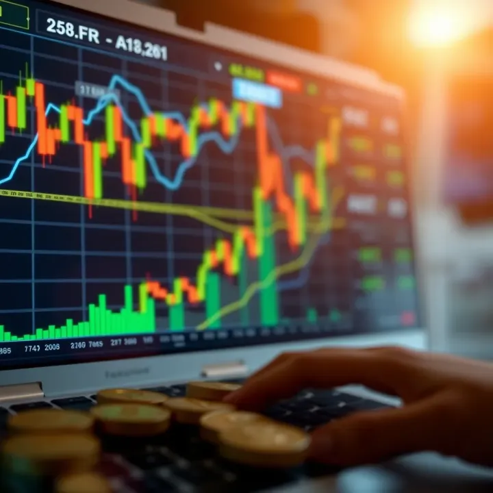 Illustration of financial charts and Pakistani currency symbols representing trading opportunities